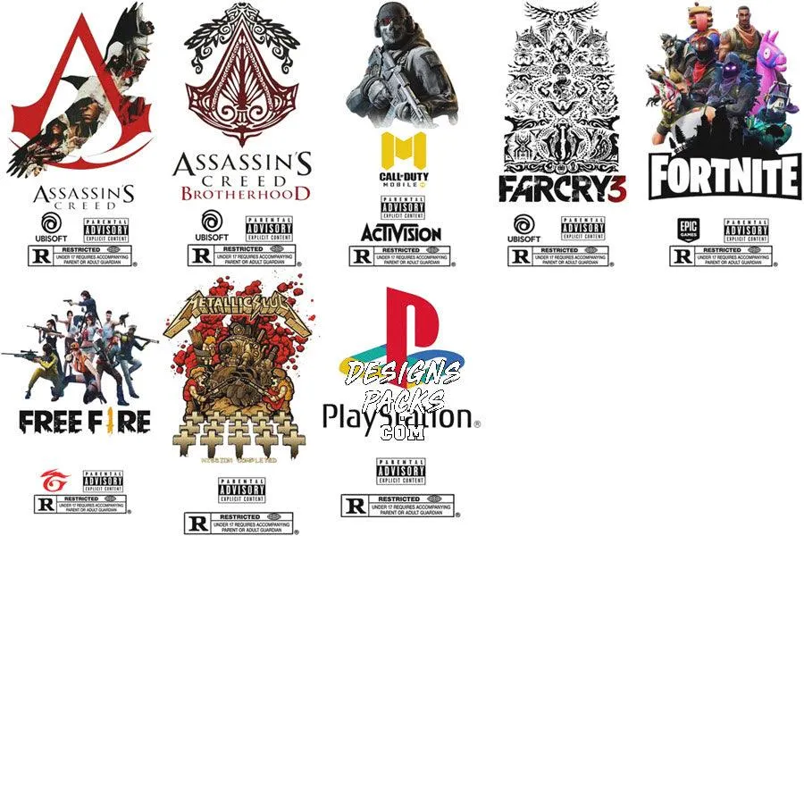 20 Popular Video Games Streetwear Gaming Designs Bundle PNG