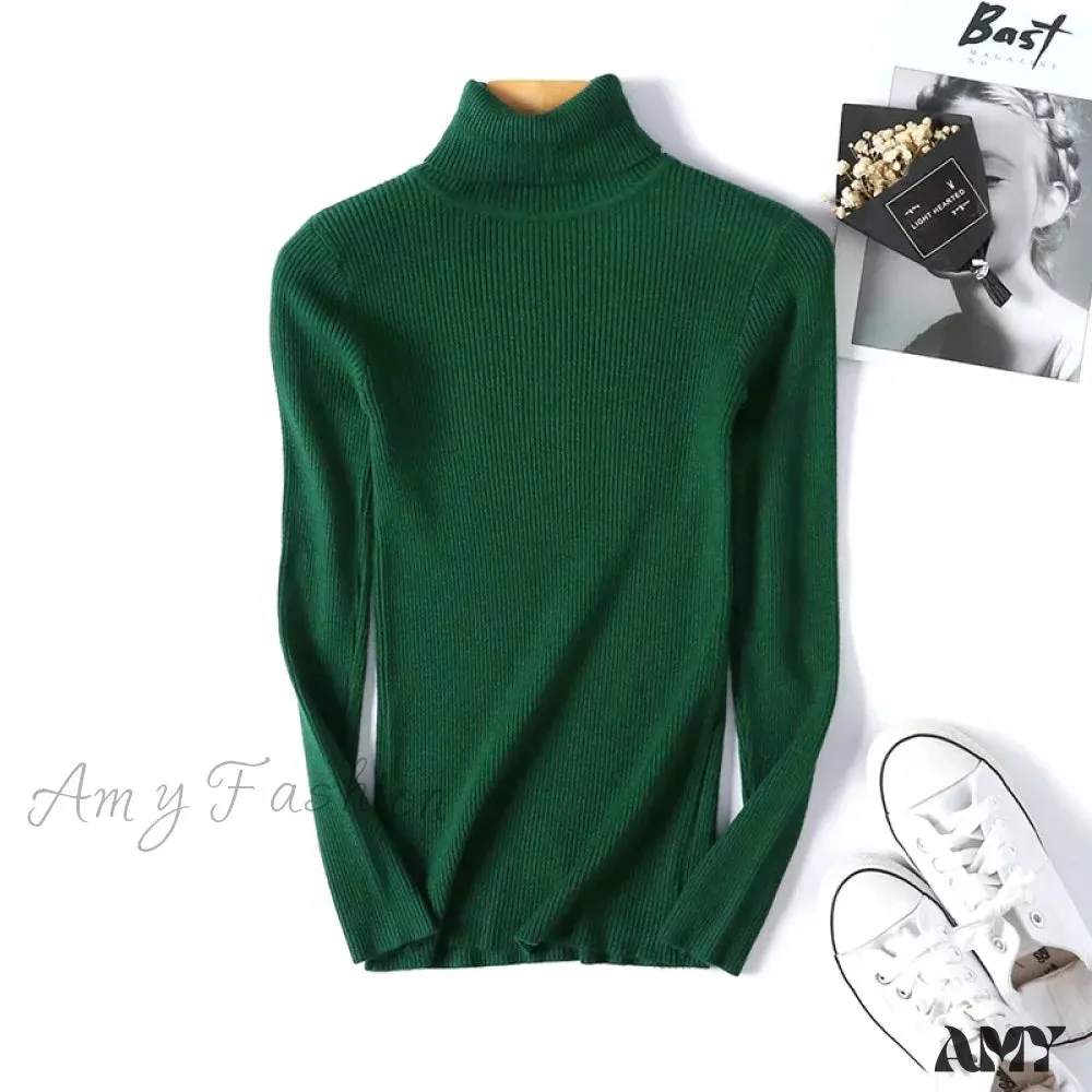 2024 Autumn Winter Women Long Sleeve Knitted Foldover Ribbed Pull Soft Warm Sweater