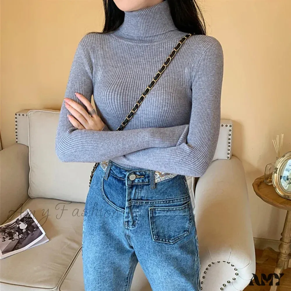 2024 Autumn Winter Women Long Sleeve Knitted Foldover Ribbed Pull Soft Warm Sweater