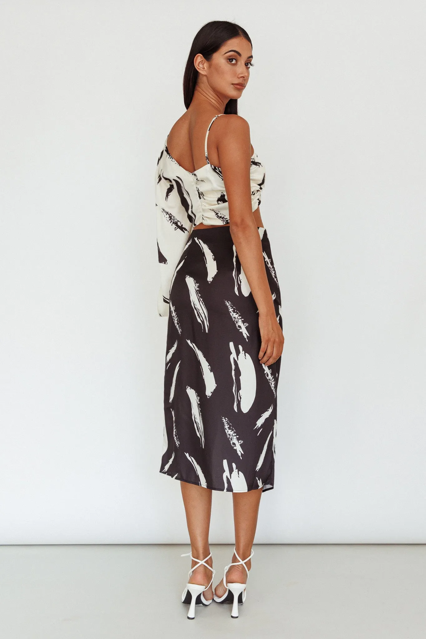 Amina Split Midi Skirt Printed Black