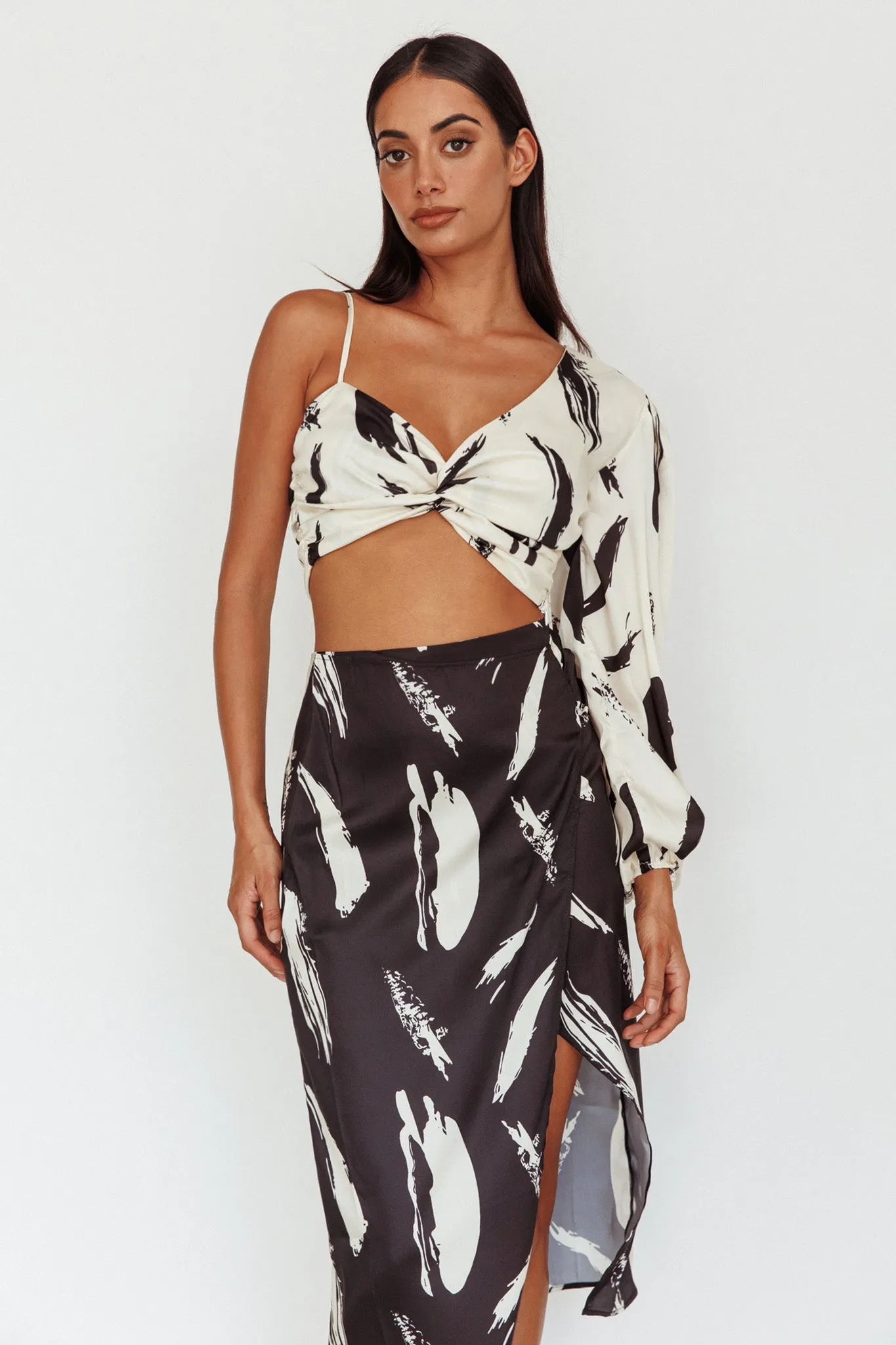 Amina Split Midi Skirt Printed Black