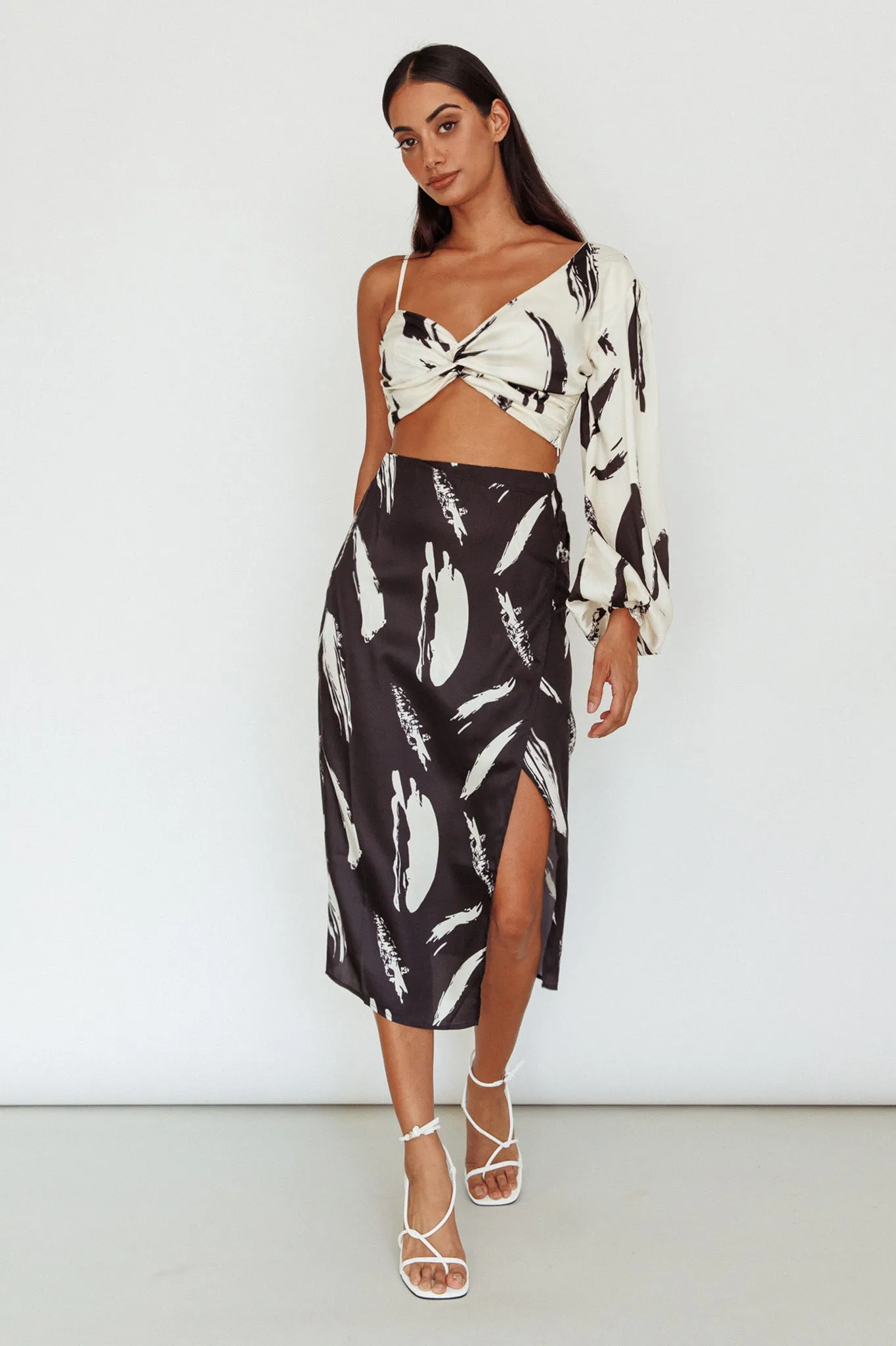 Amina Split Midi Skirt Printed Black