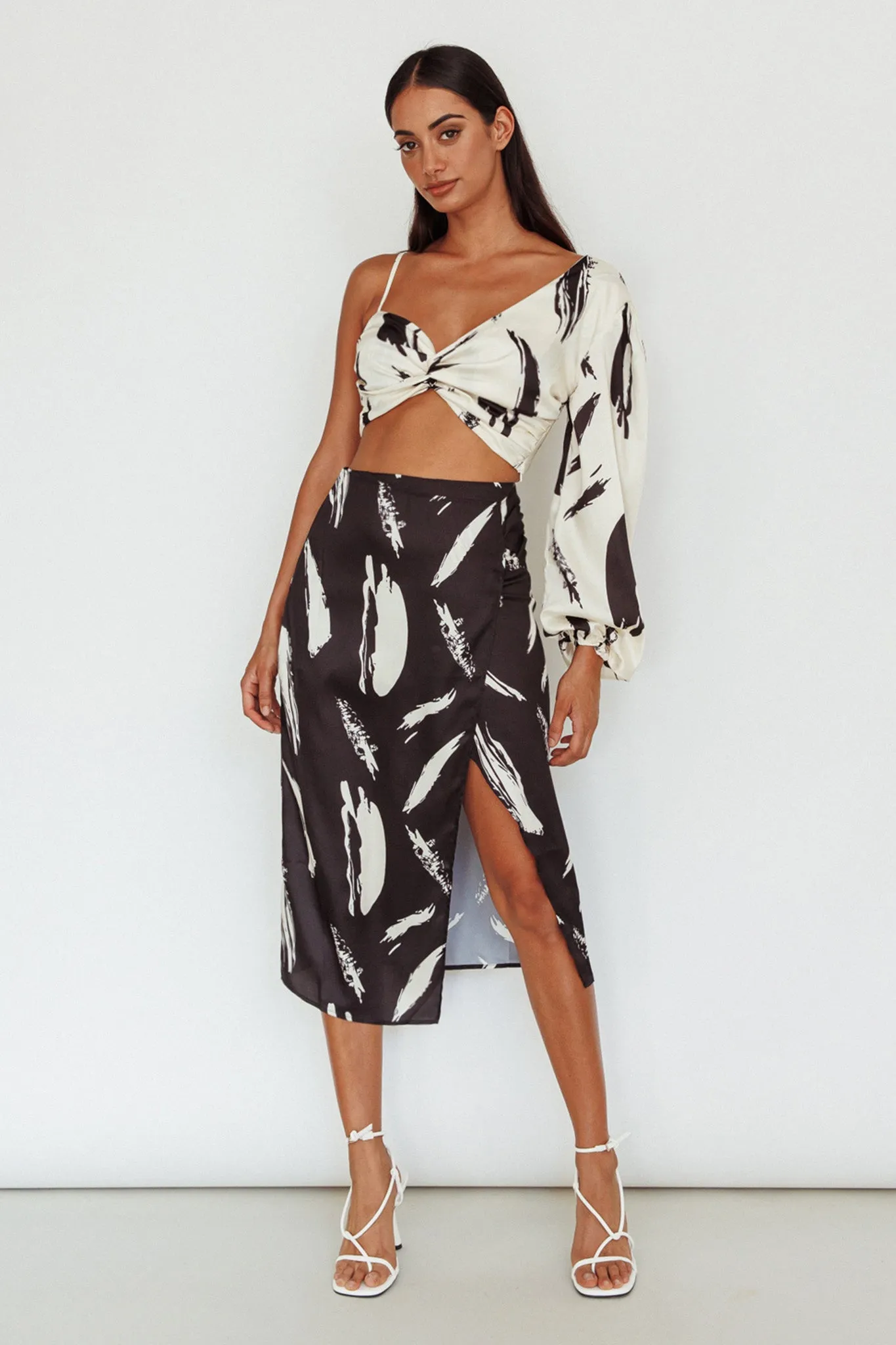 Amina Split Midi Skirt Printed Black