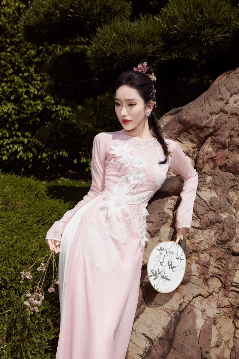 An Chi A-line Long Sleeved Organza Floor Length Ao Dai