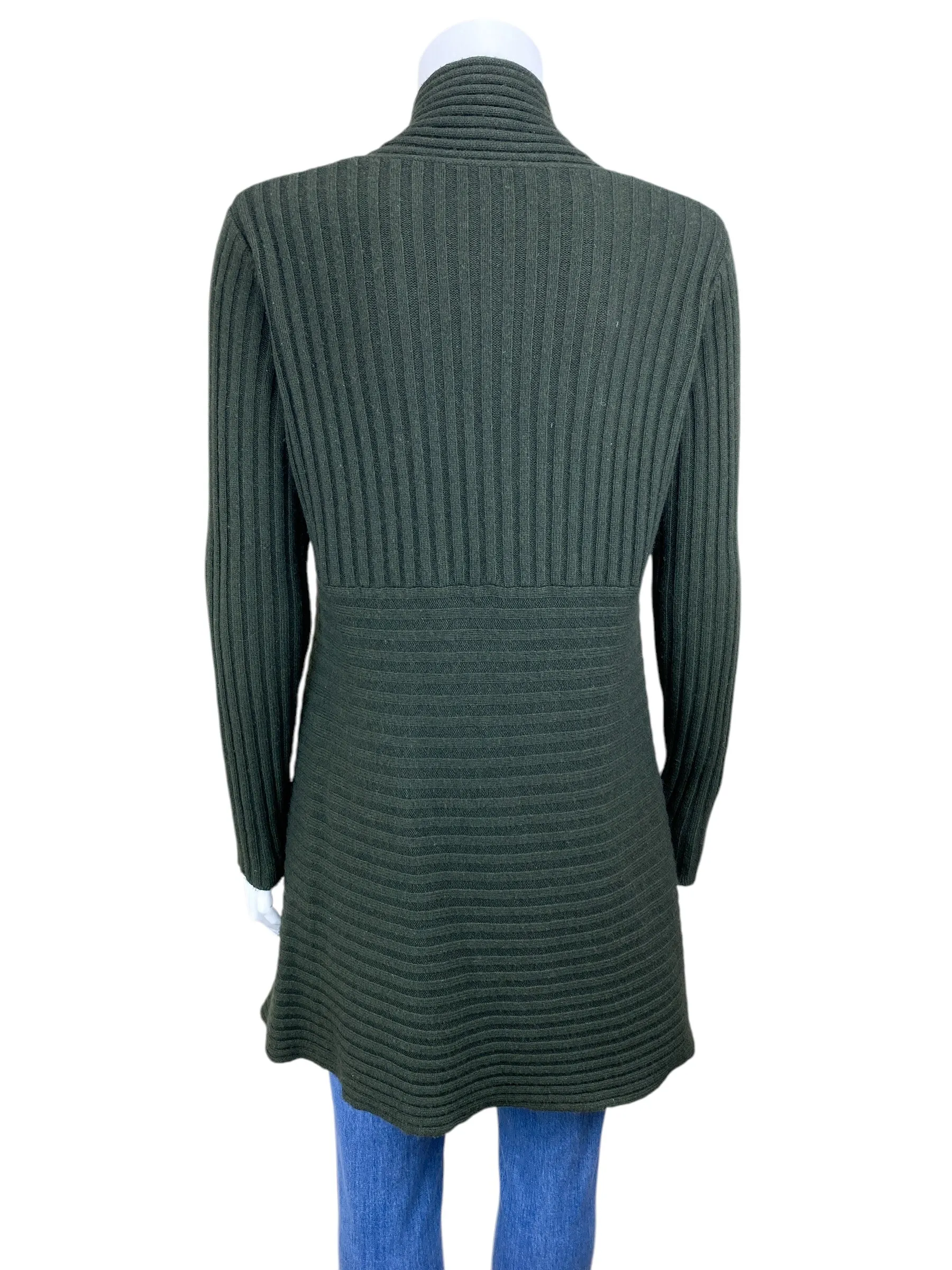 Autumn Cashmere Women's Ribbed Open Cardigan Sweater Pine Size M