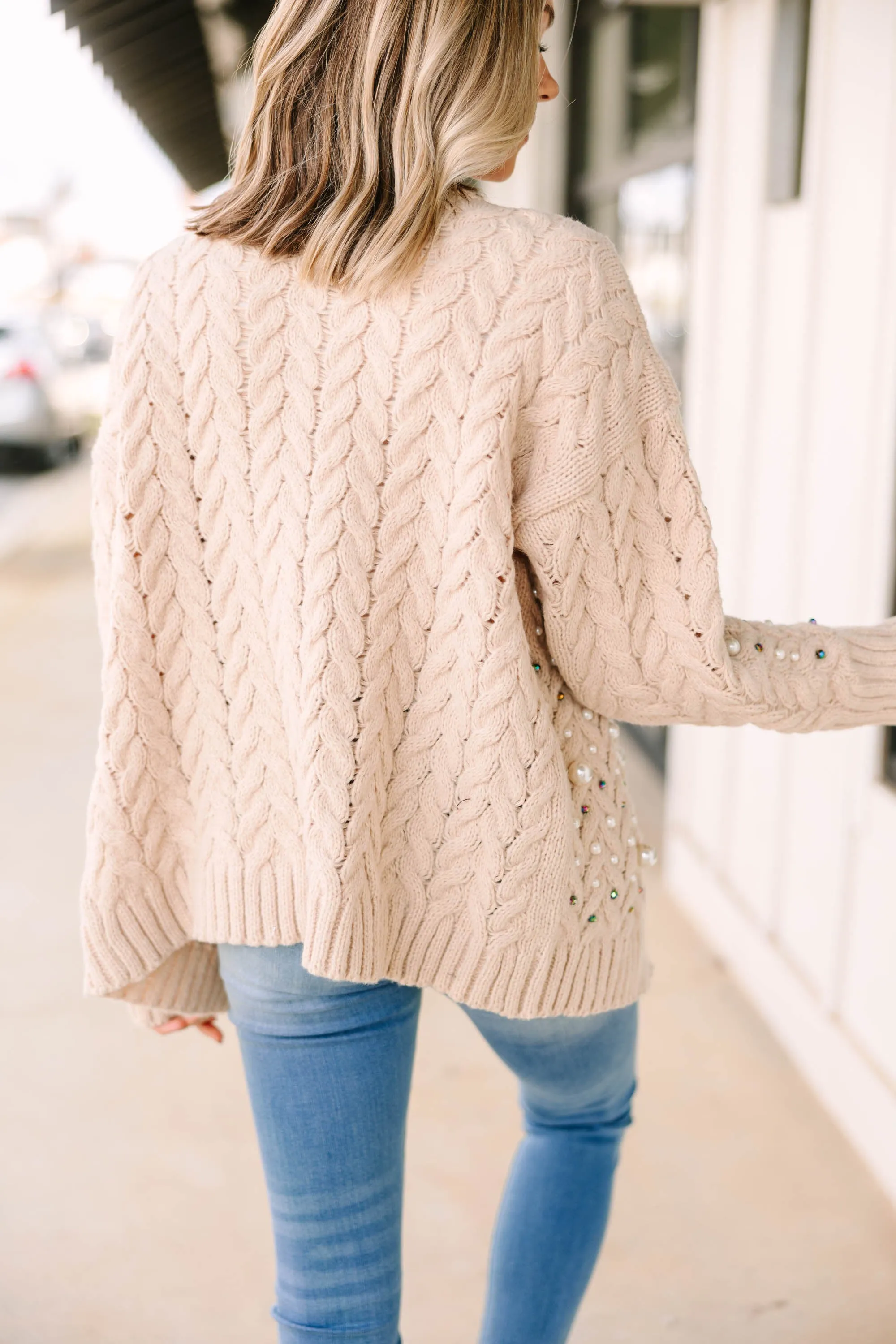 Best Of Both Worlds Oatmeal Brown Embellished Cardigan