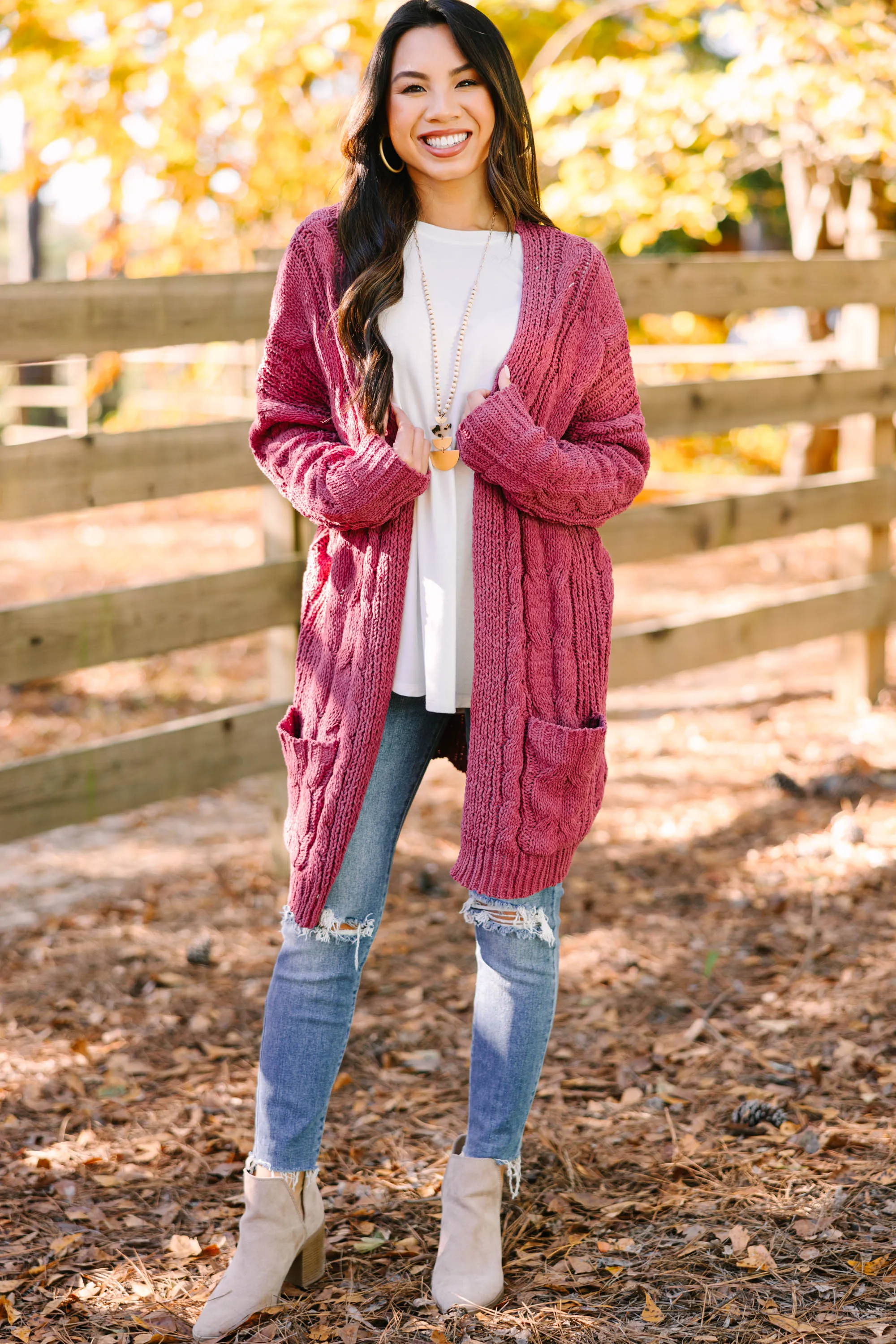 Better Places Ahead Cherry Red Cable Knit Cardigan