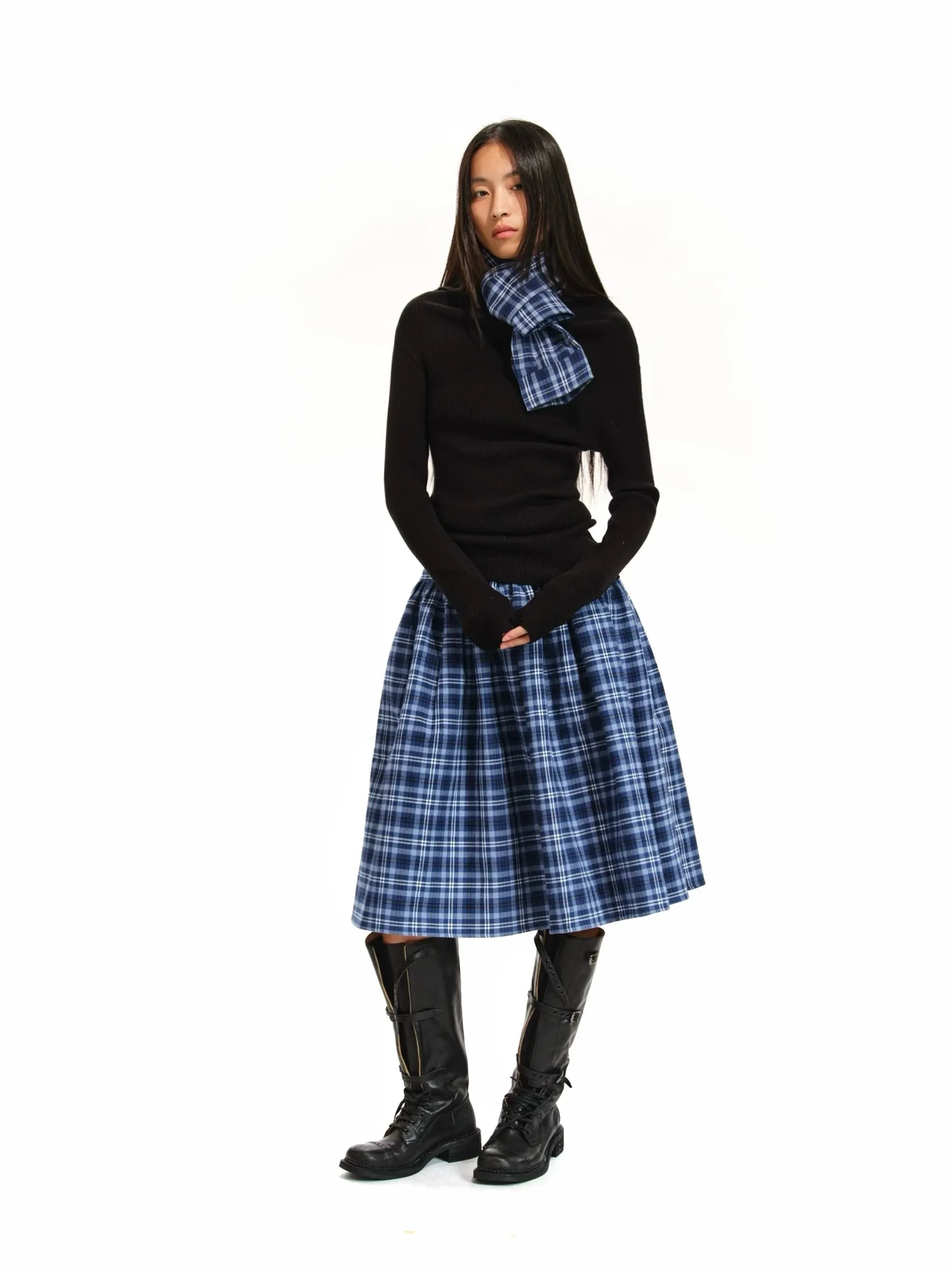 Blue Plaid Puffball Skirt