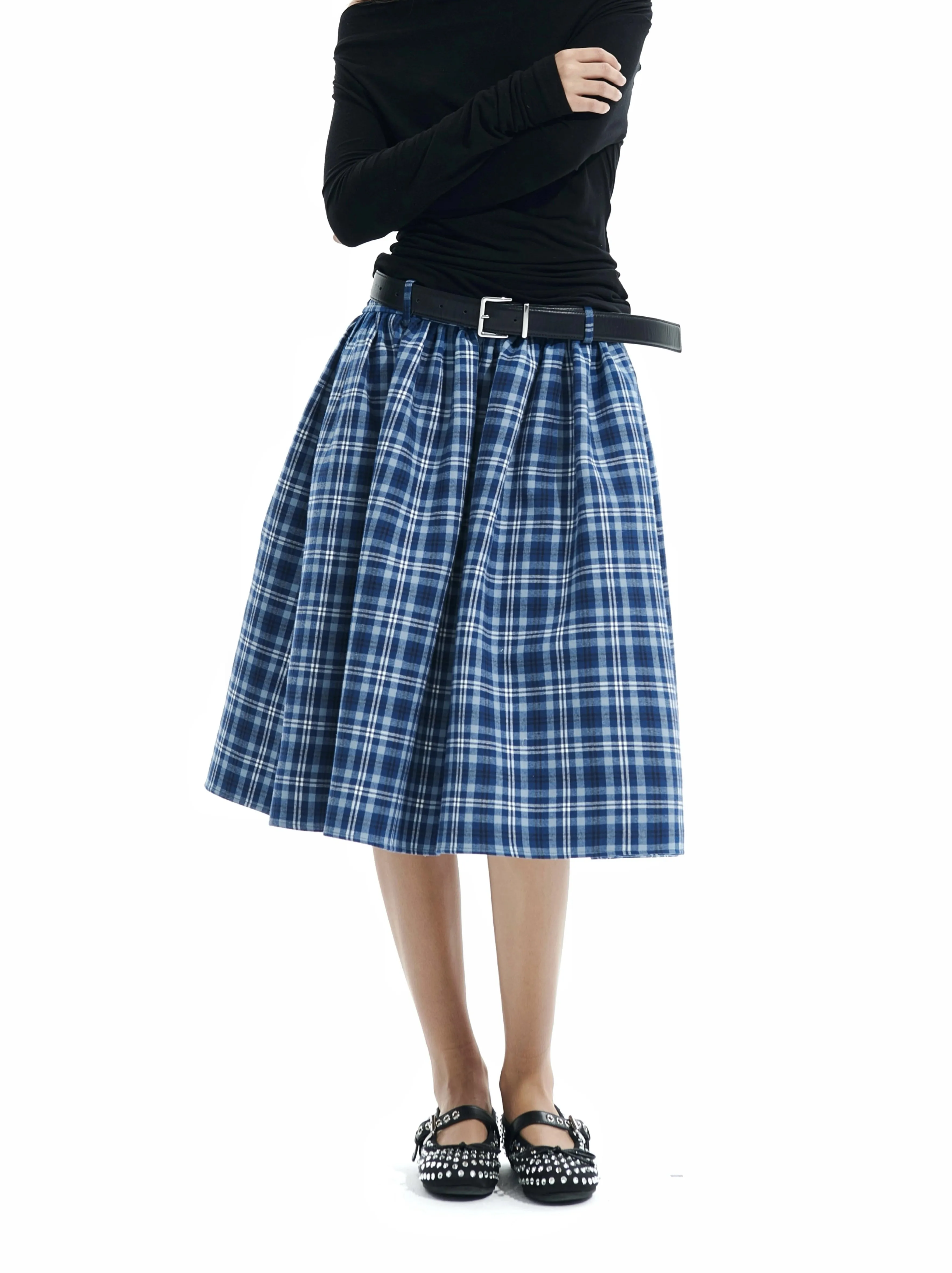 Blue Plaid Puffball Skirt