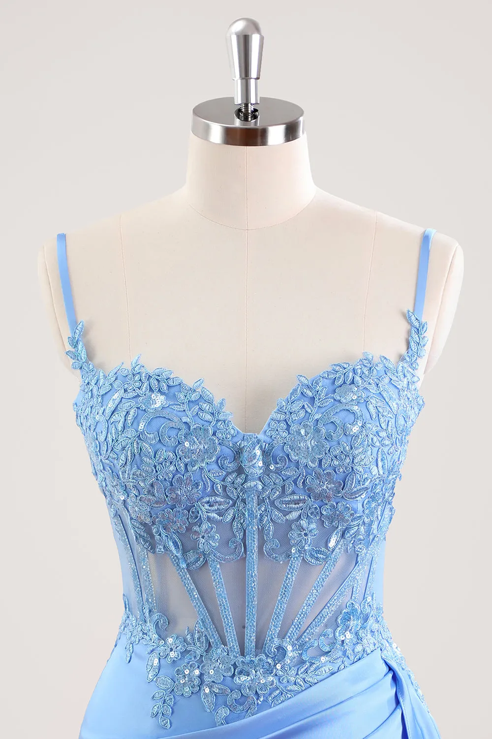 Blue Spaghetti Straps Corset Floral Tight Mini Dress