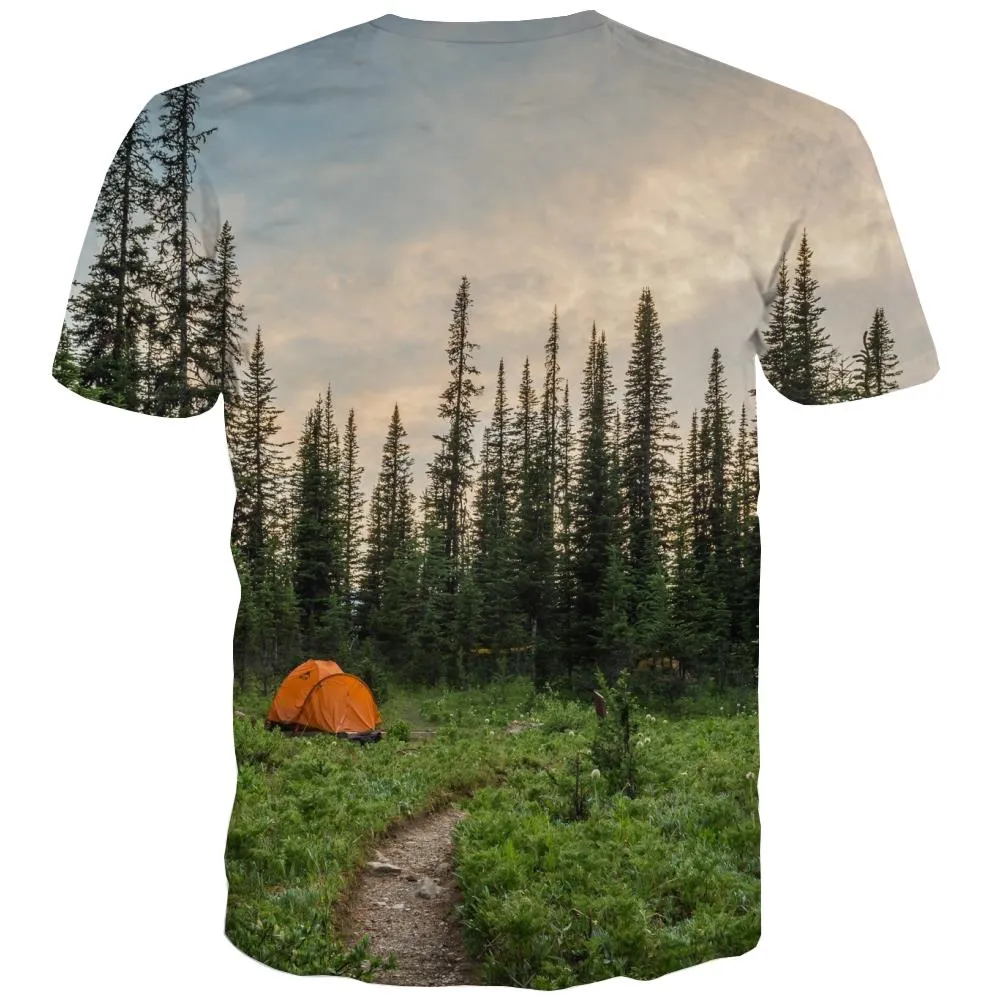 Camping T shirts Men Sunset T-shirts Graphic Forest Tshirt Printed Flame T shirts Funny