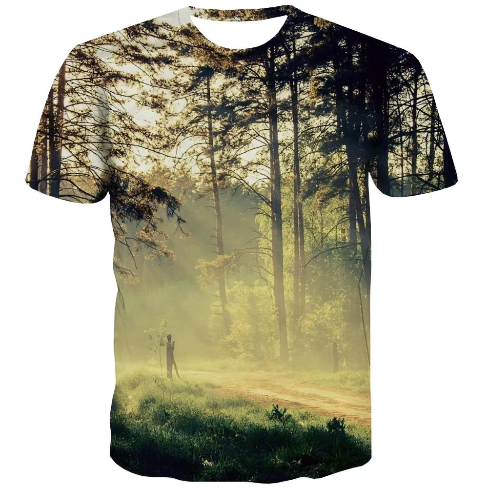 Camping T shirts Men Sunset Tshirt Printed Forest T-shirts 3d Flame Shirt Print