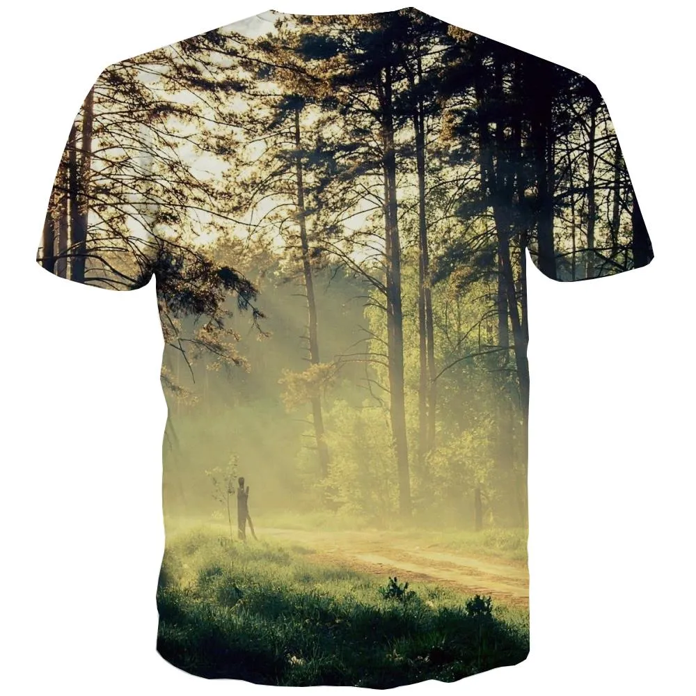 Camping T shirts Men Sunset Tshirt Printed Forest T-shirts 3d Flame Shirt Print