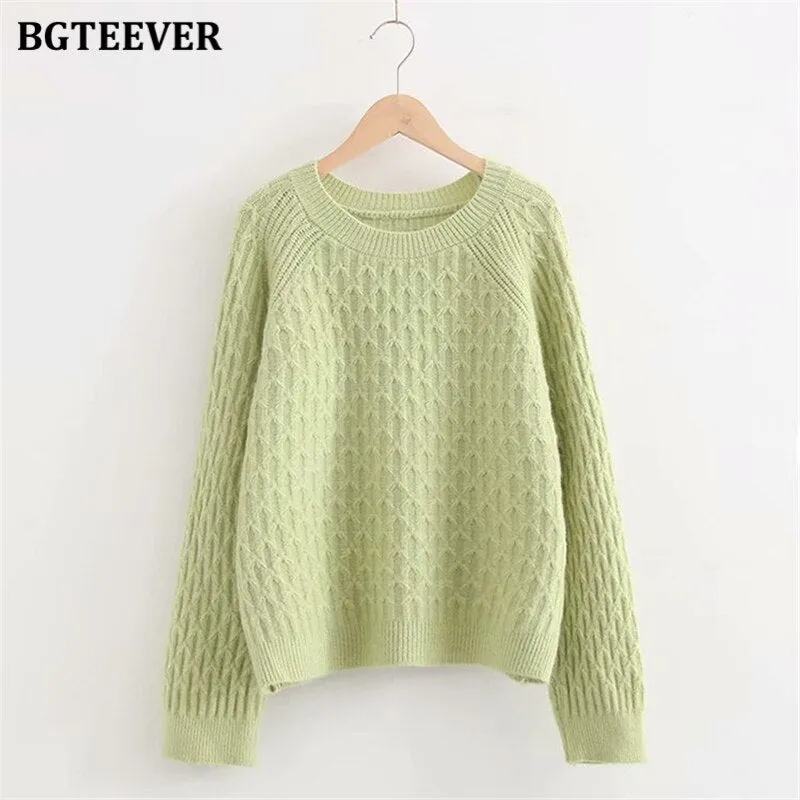 Christmas Gift Joskaa Vintage Chic O-neck Sweater Women Argyle Plaid Knitting Tops Casual Loose Warm Knitted Jumper Female Autumn Winter 2020