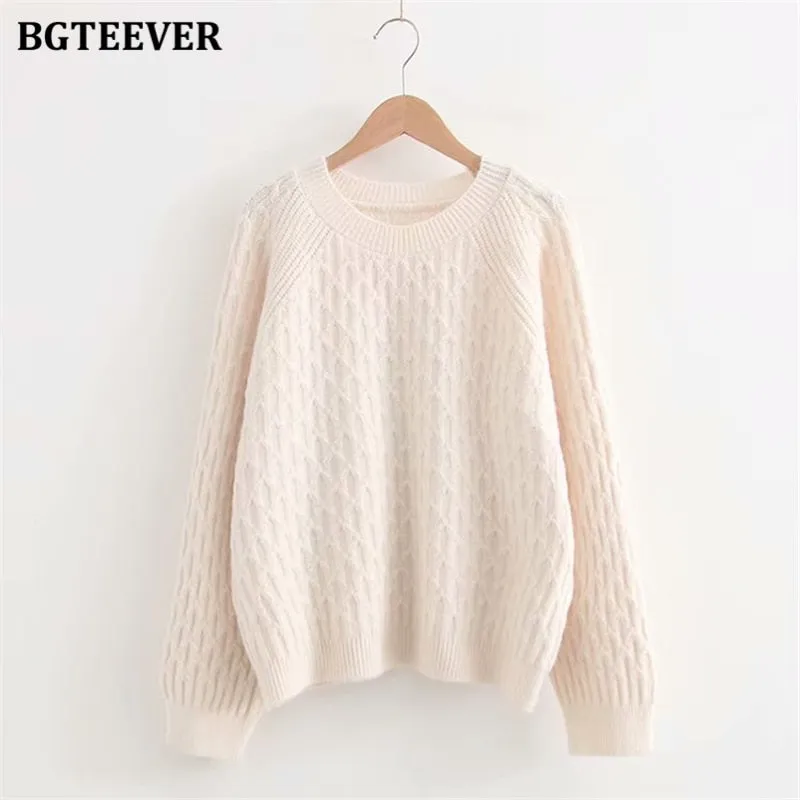 Christmas Gift Joskaa Vintage Chic O-neck Sweater Women Argyle Plaid Knitting Tops Casual Loose Warm Knitted Jumper Female Autumn Winter 2020