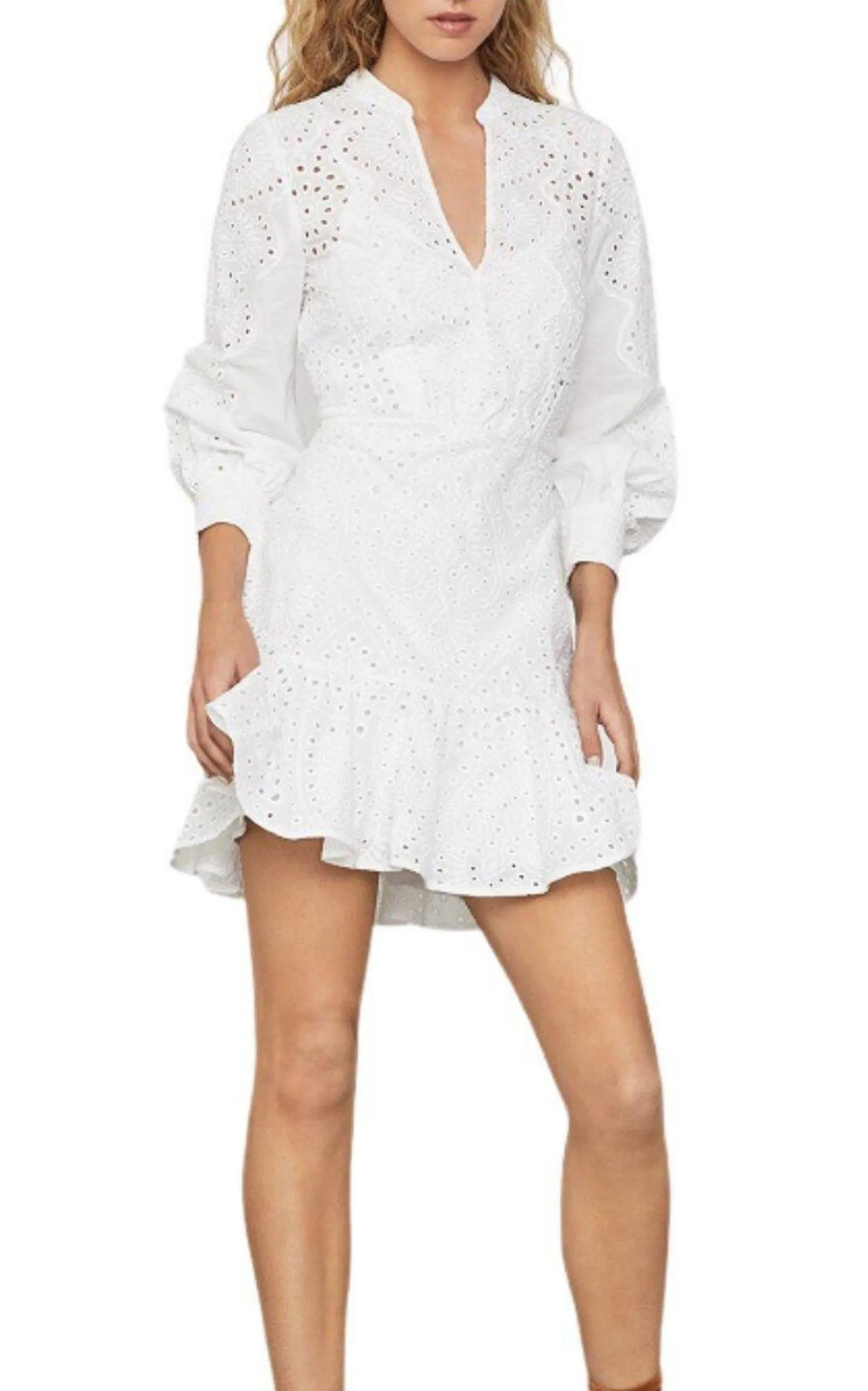 Cotton Eyelet Ruffle Shirt Dress