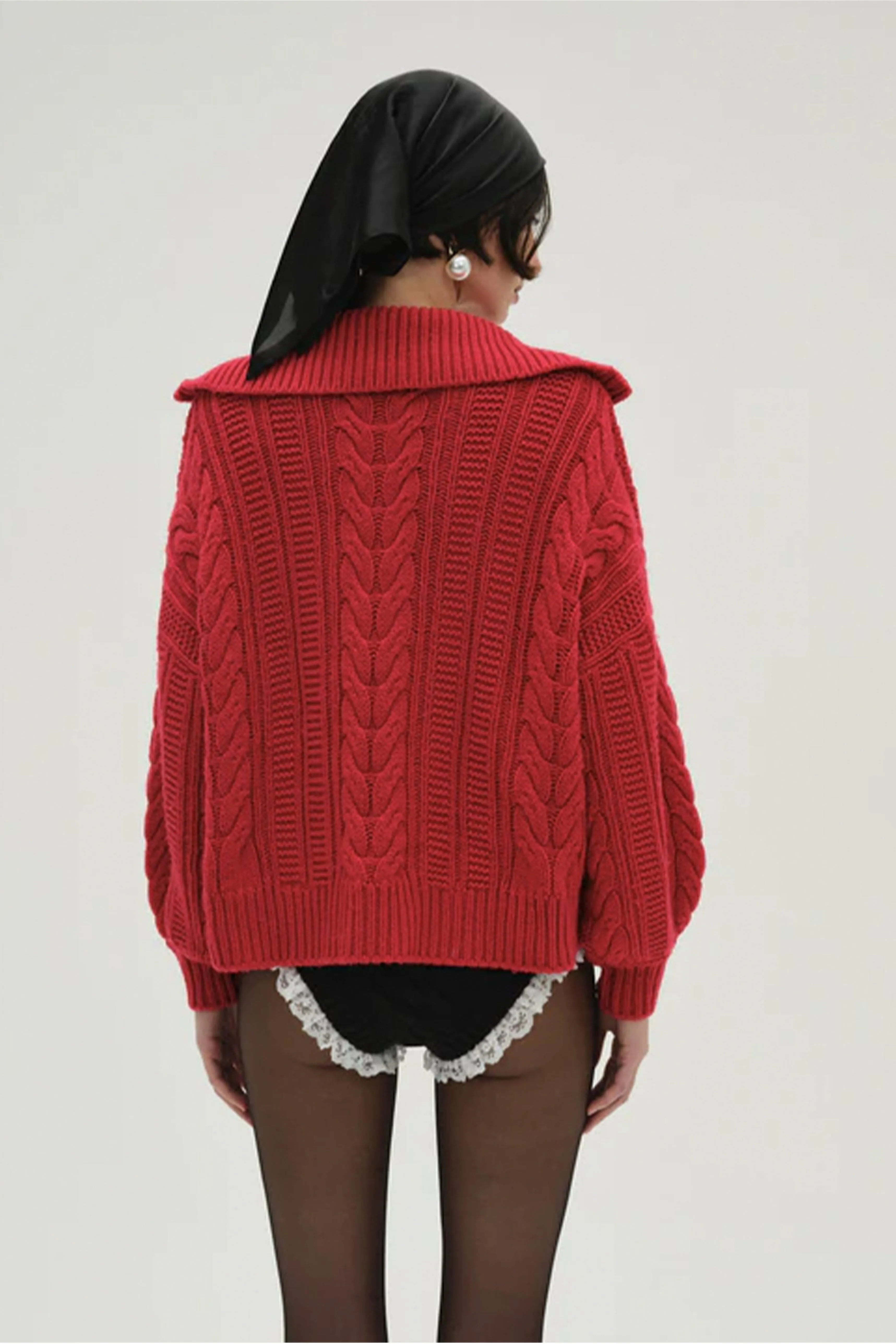 FOR LOVE & LEMONS | Drina Henley Knit Sweater - Red