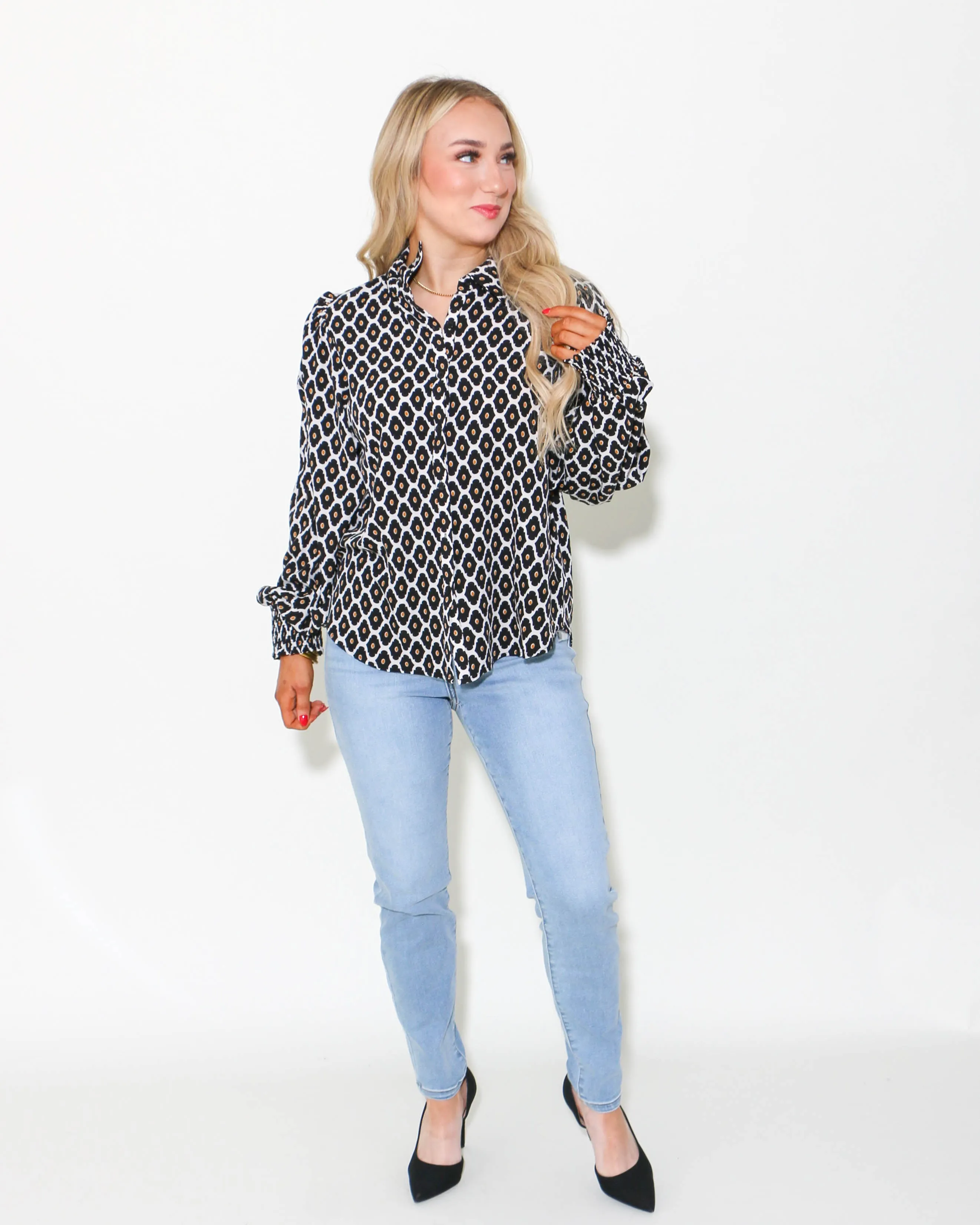 Geometric Print Button-up Top