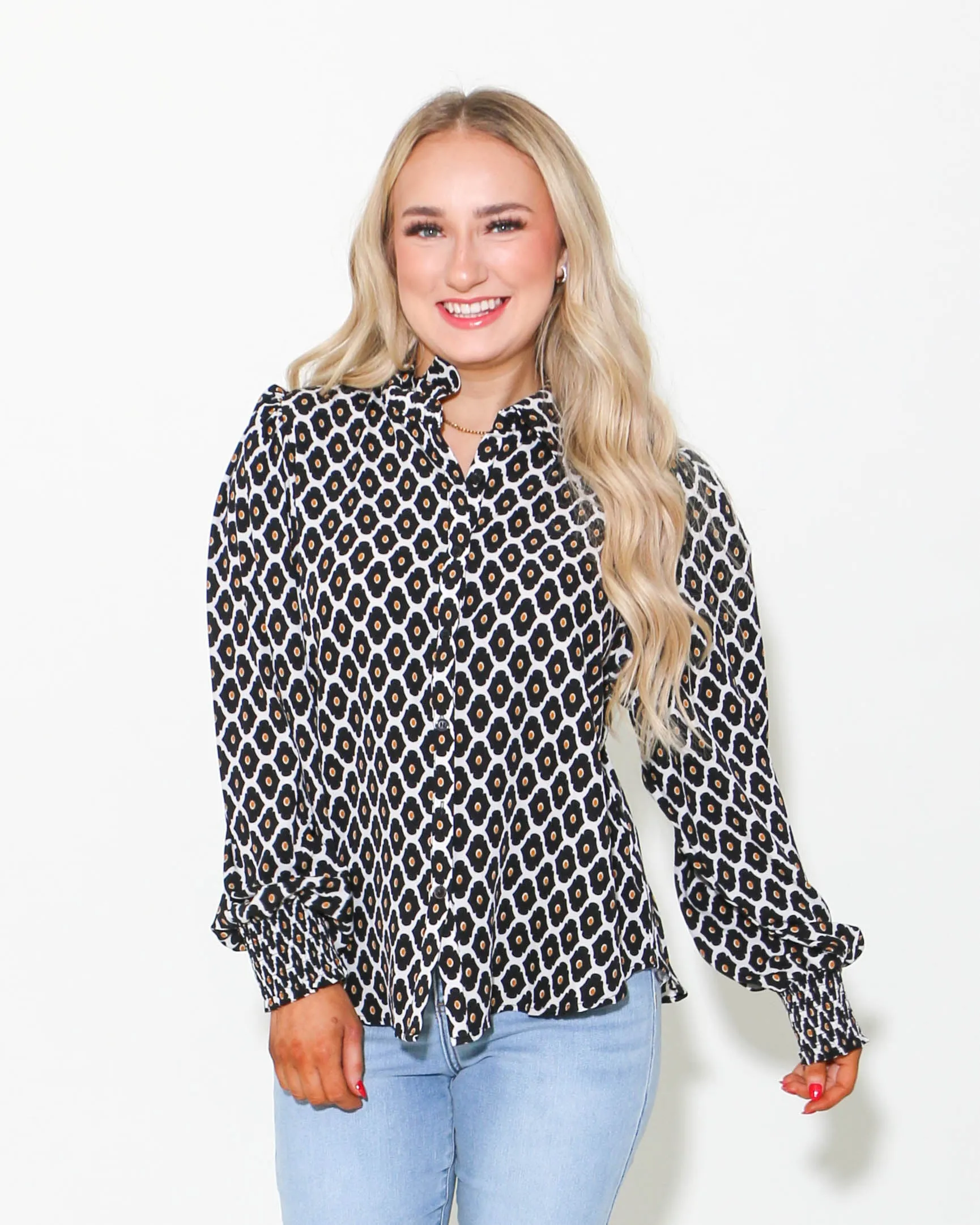 Geometric Print Button-up Top