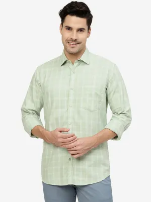 Green Checked Smart Fit Semi Casual Shirt | Greenfibre