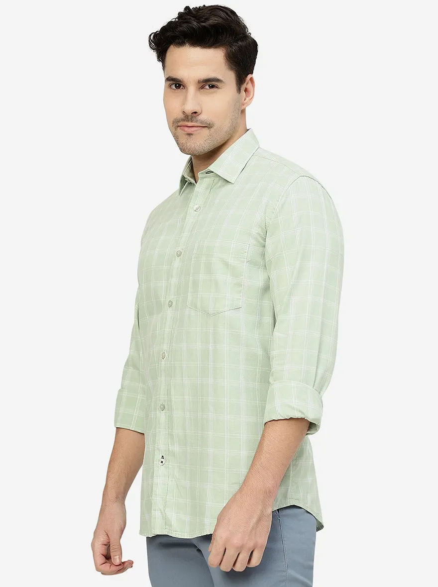 Green Checked Smart Fit Semi Casual Shirt | Greenfibre