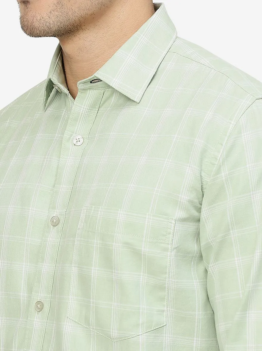 Green Checked Smart Fit Semi Casual Shirt | Greenfibre