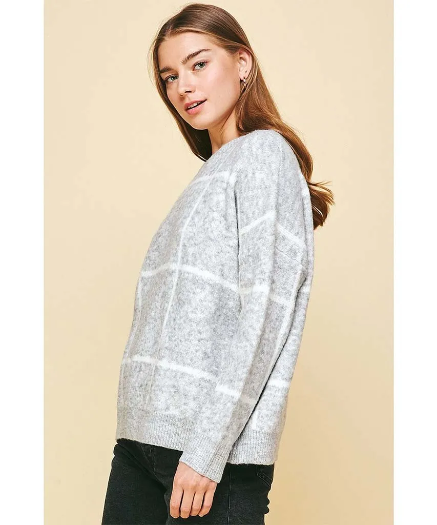 Grey Check Crew Sweater