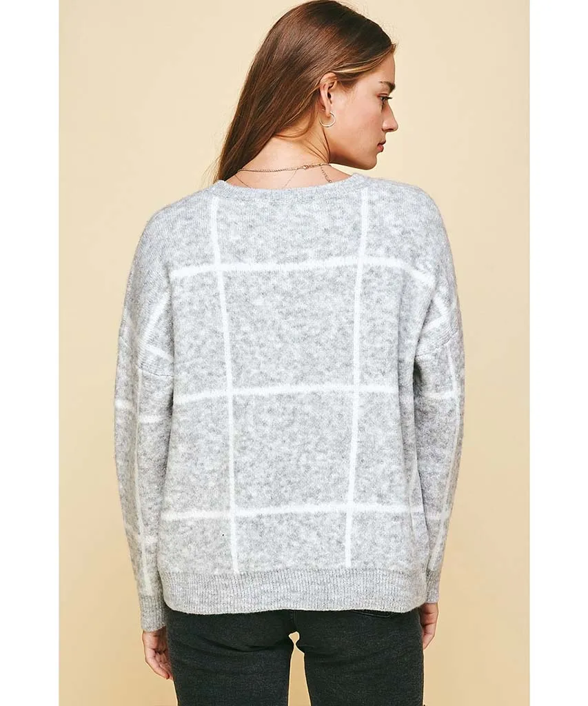 Grey Check Crew Sweater