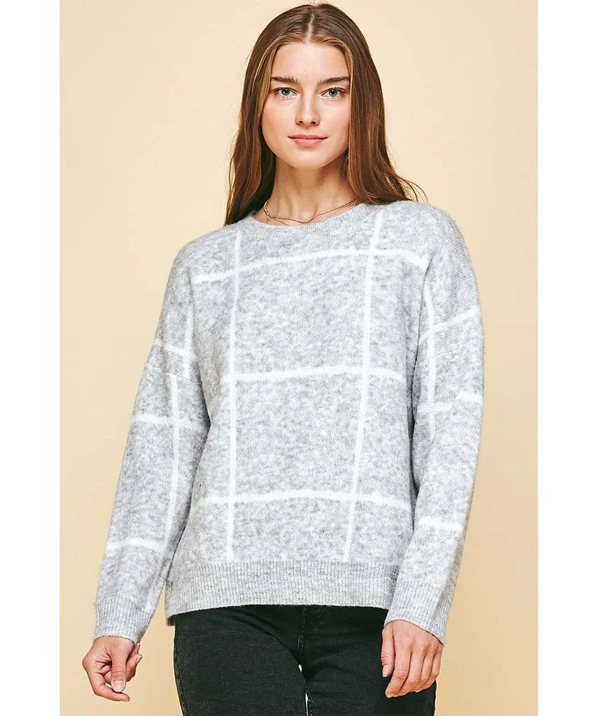 Grey Check Crew Sweater