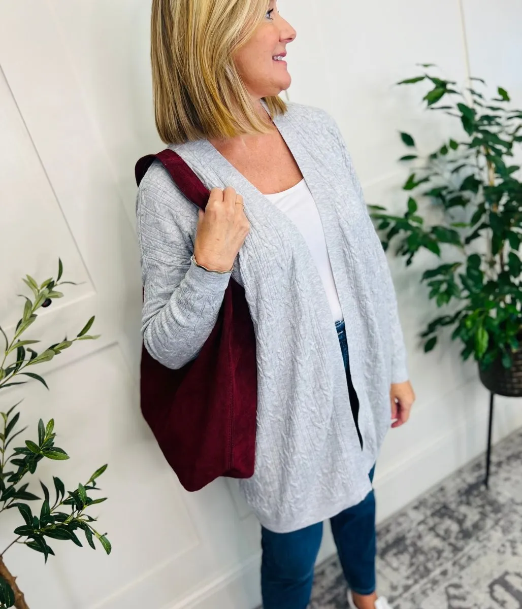 Grey Small Cable Open Cardigan