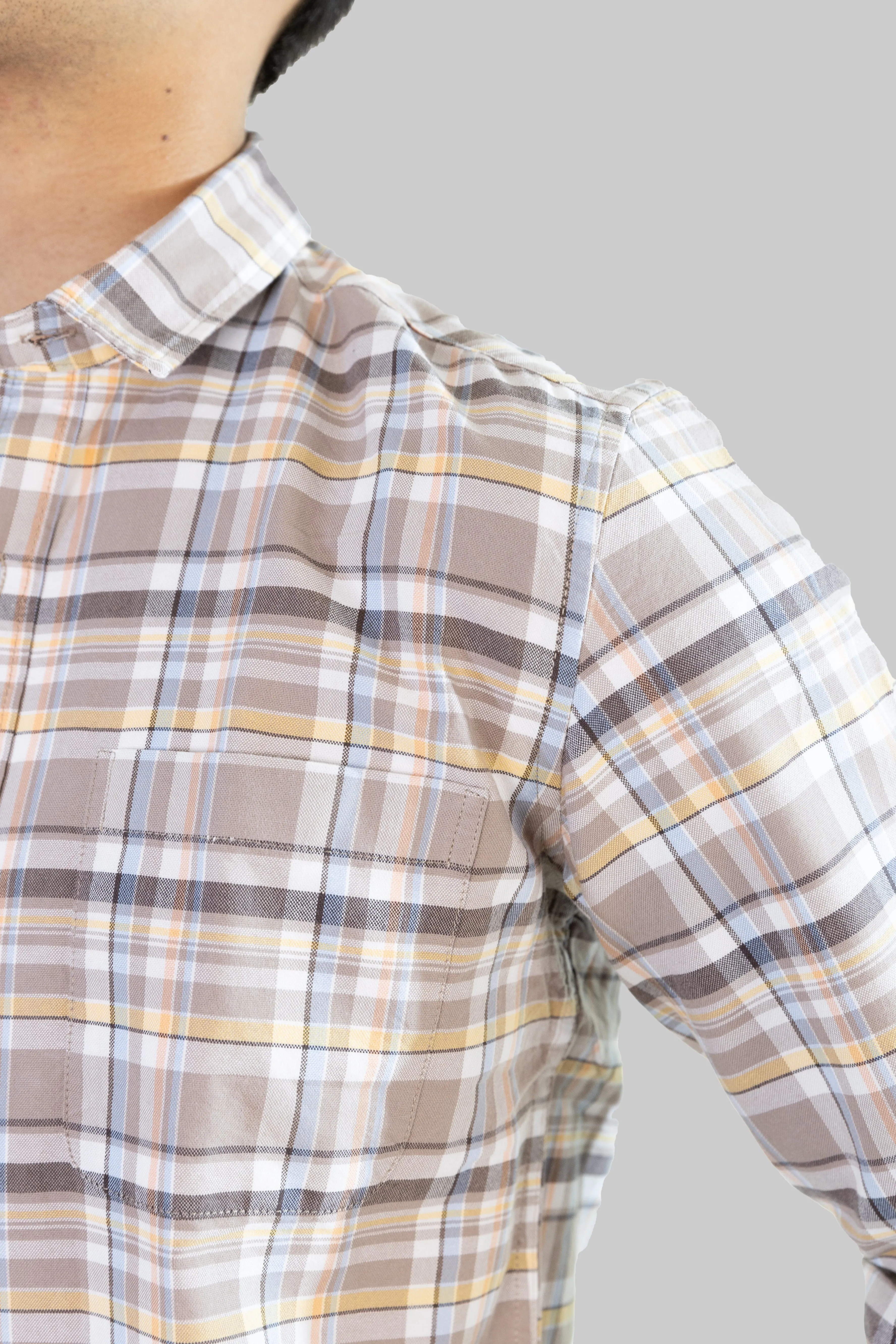 Gridline Checkered Shirt - Cream