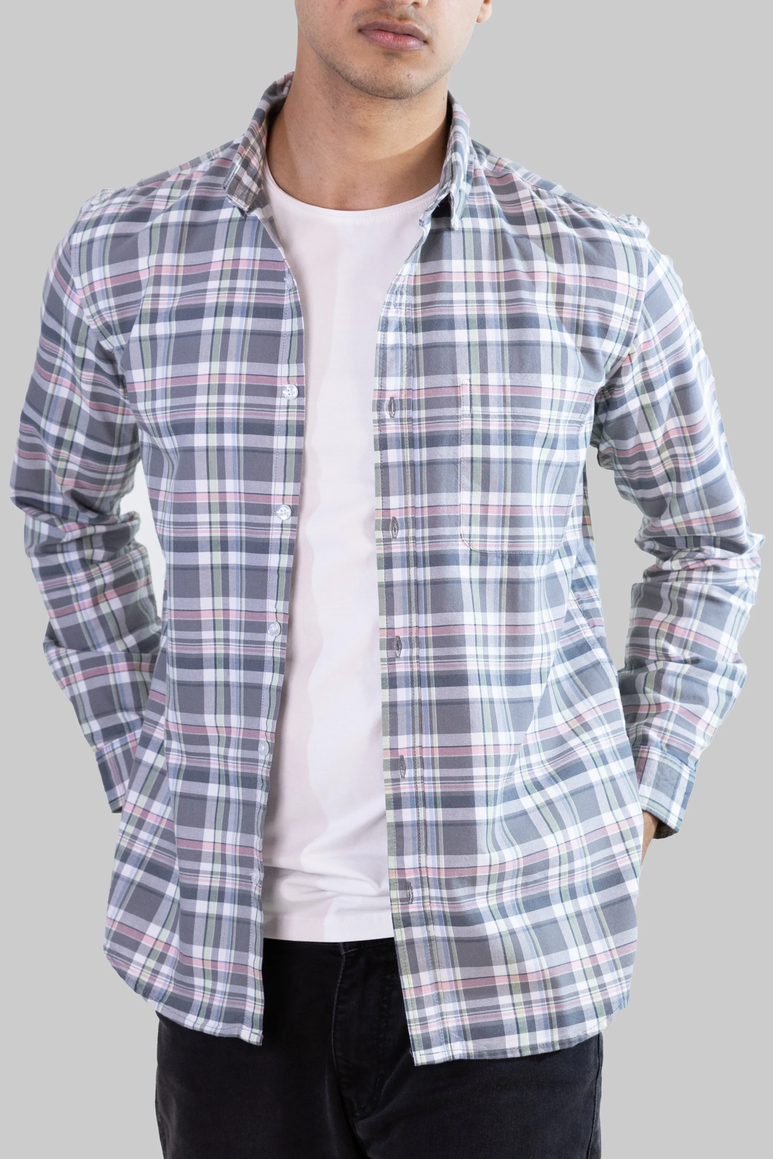 Gridline Checkered Shirt - Gray