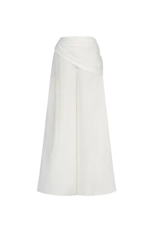 Ha Flared Waist Pleated Linen Blend Floor Length Pants