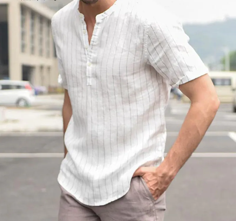 High Quality Cotton Linen Breathable Soft Striped Dress Shirt