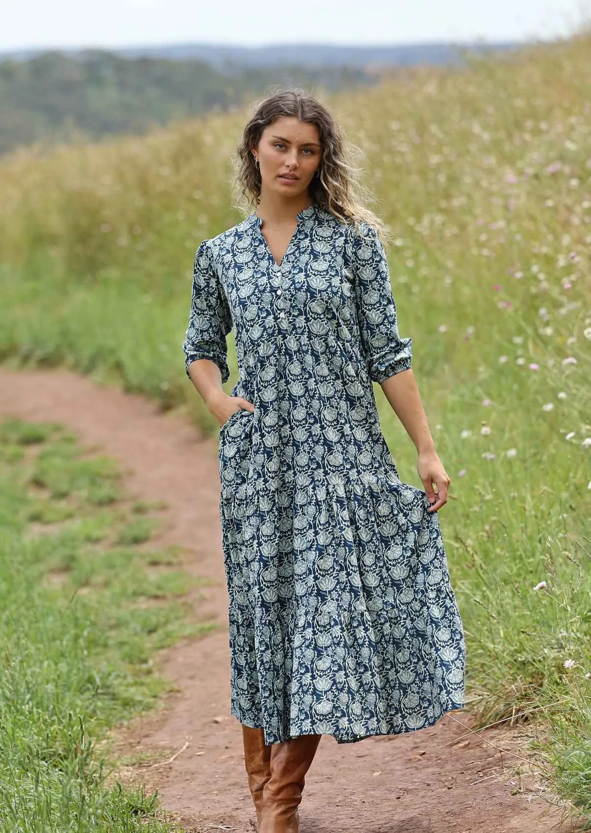 Indigo Tiered Maxi Dress