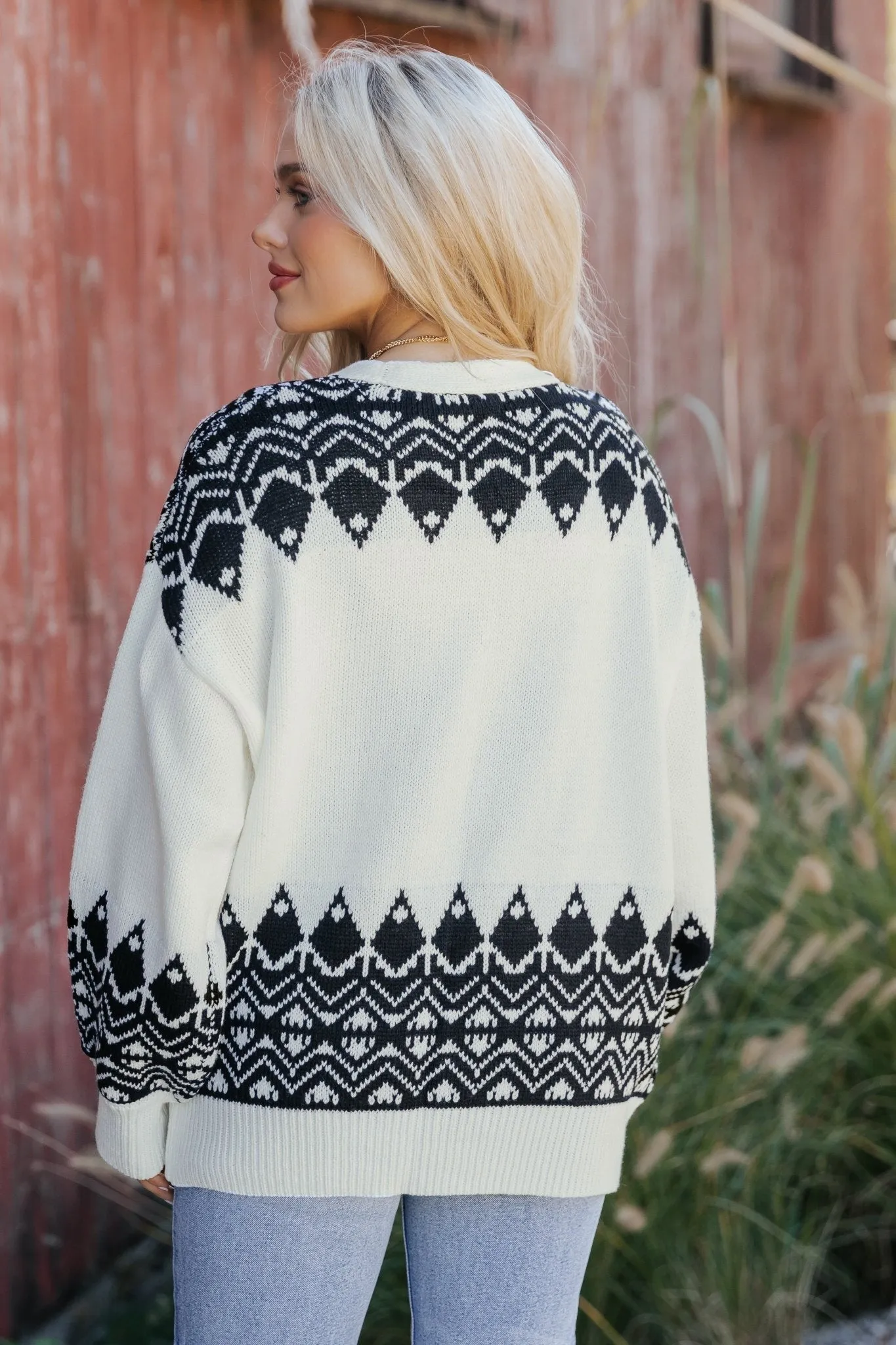 Ivory and Black Aztec Print Cardigan