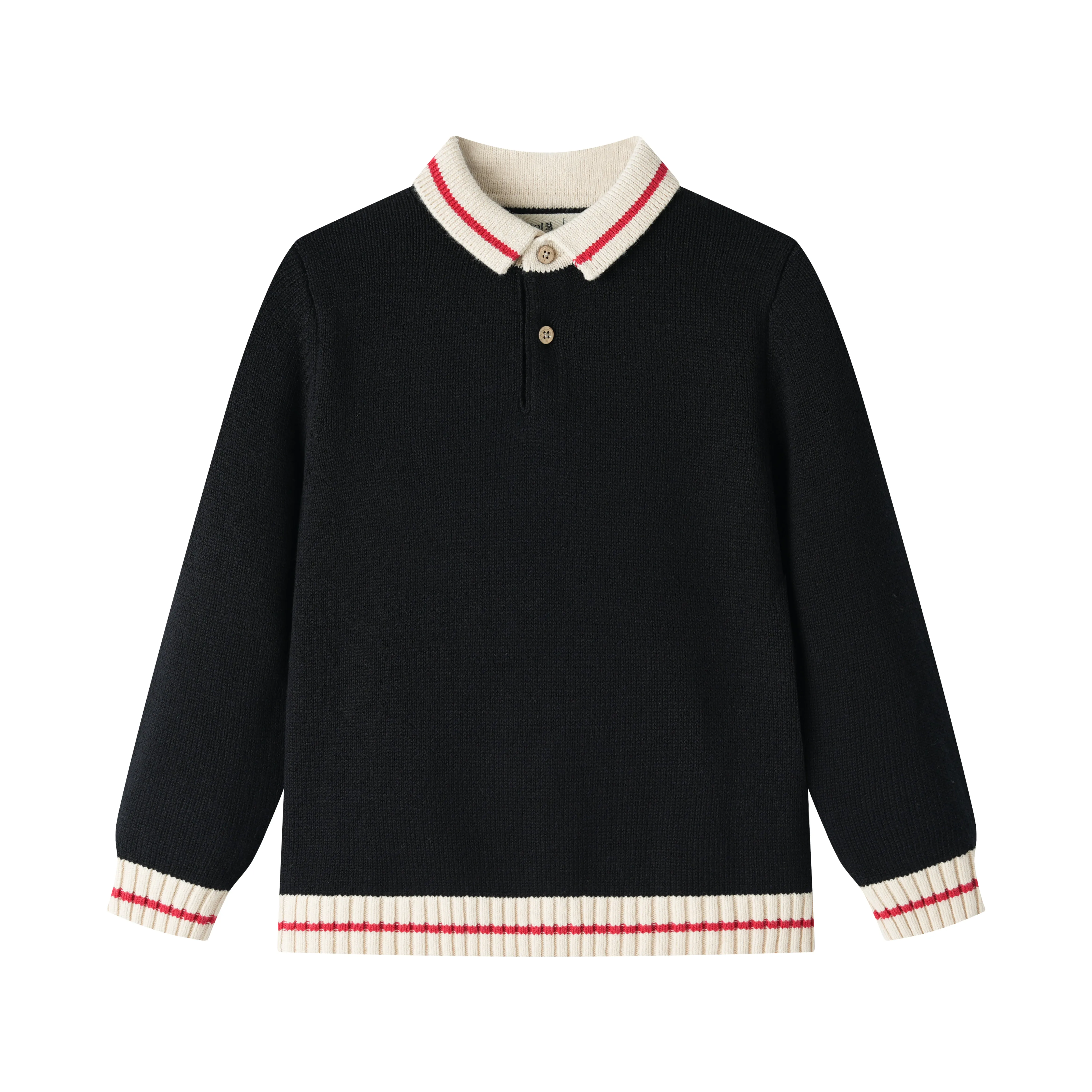 KNIT SWEATER WITH CONTRAST COLLAR-BLACK