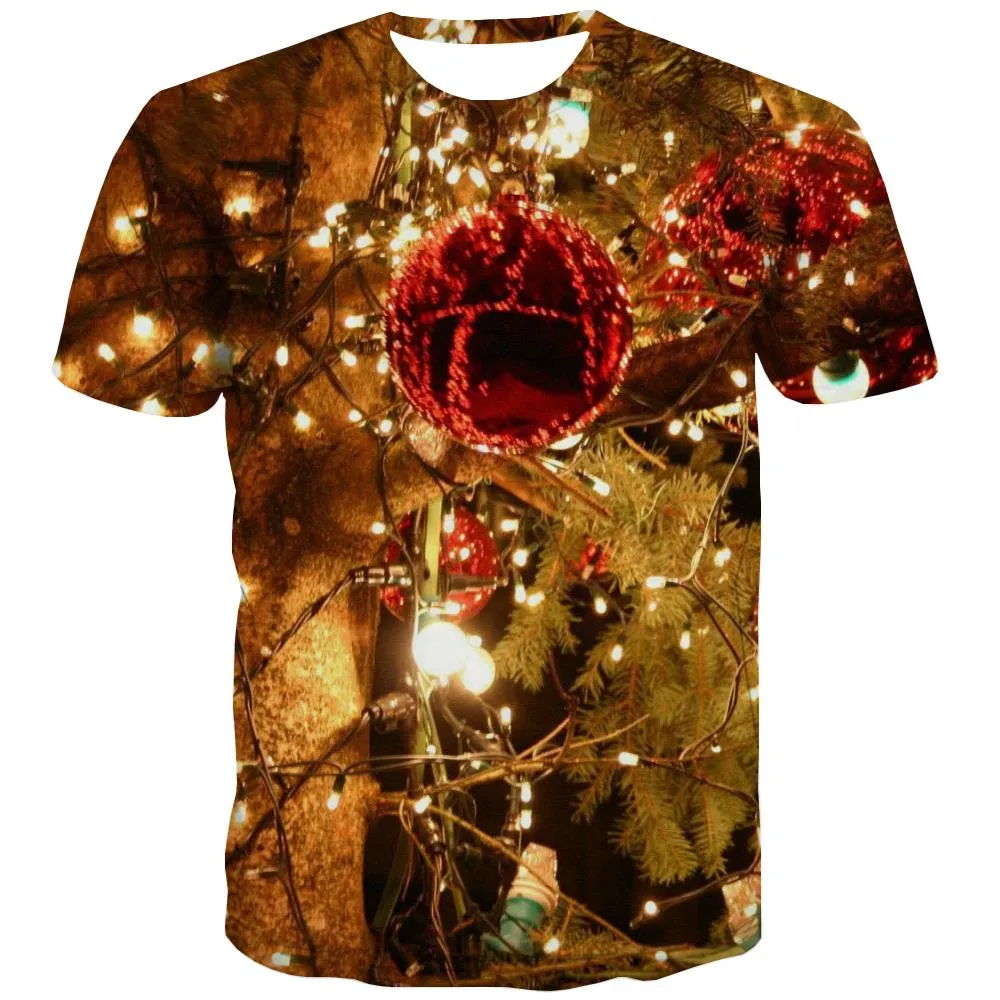 lanterns on tree tshirts festival Novelty 3D shirt Christmas men art costume Cool