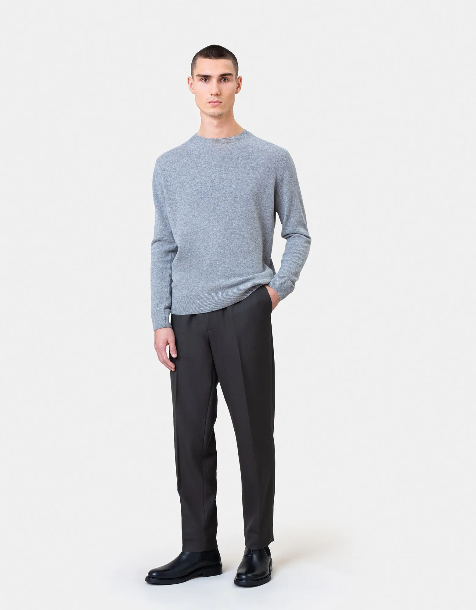 Light Merino Wool Crew - Stone Blue