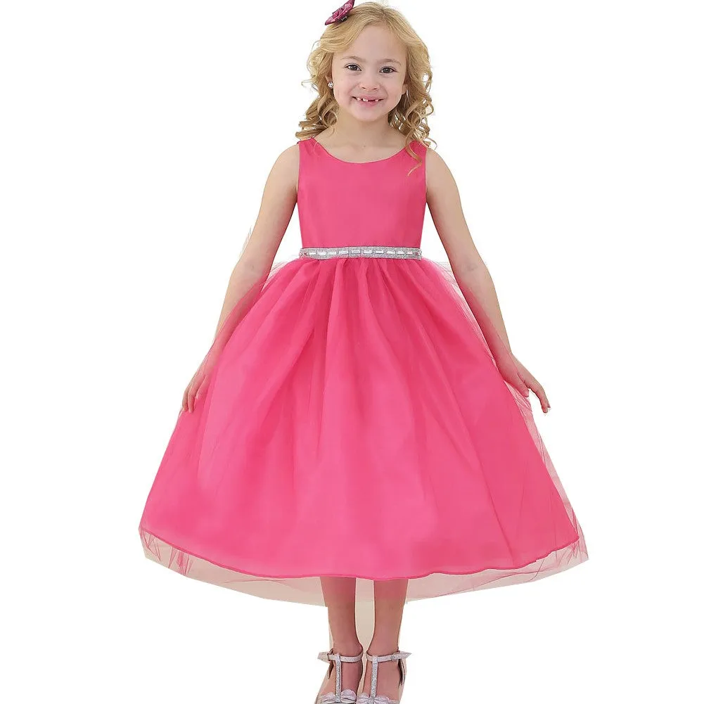 Little Girls Fuchsia Rhinestone Tulle Flower Girl Dress 2T-6