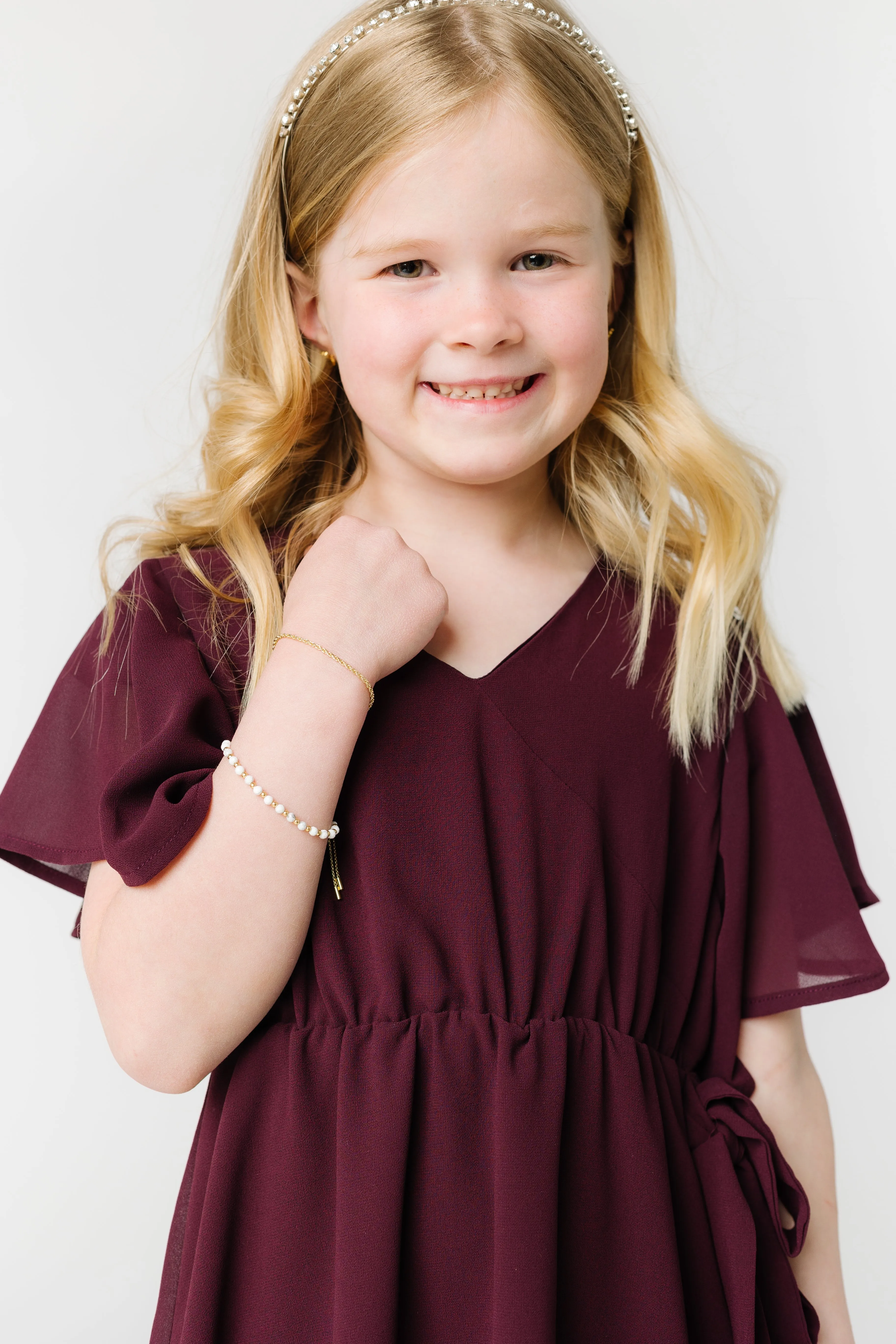 Little Naples Flutter Sleeve Girl's Dress - Wine