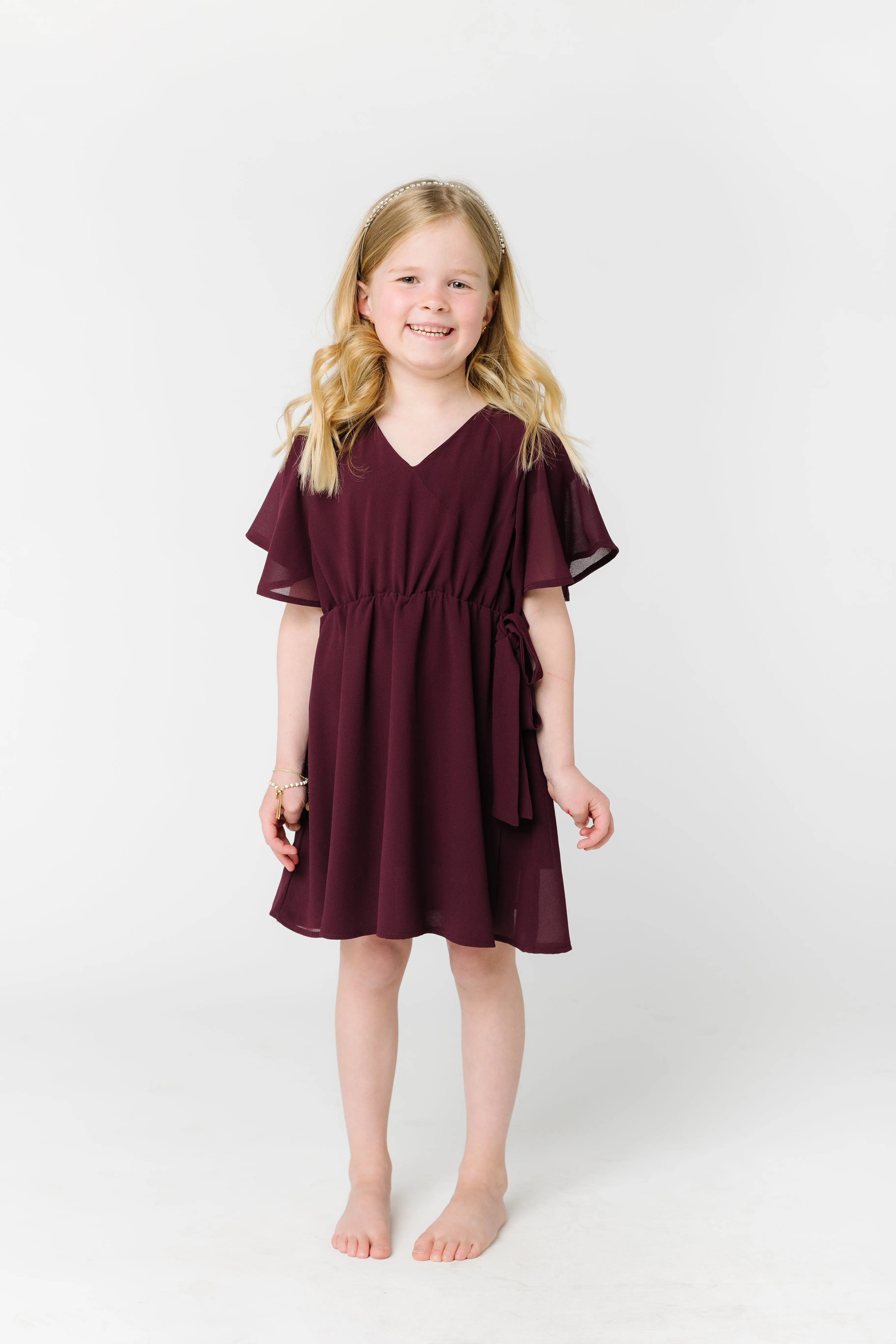 Little Naples Flutter Sleeve Girl's Dress - Wine