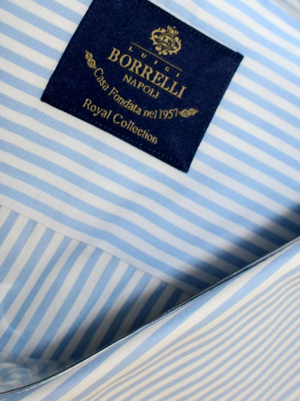 Luigi Borrelli Dress Shirt ROYAL COLLECTION White Blue Stripes 39 - 15 1/2