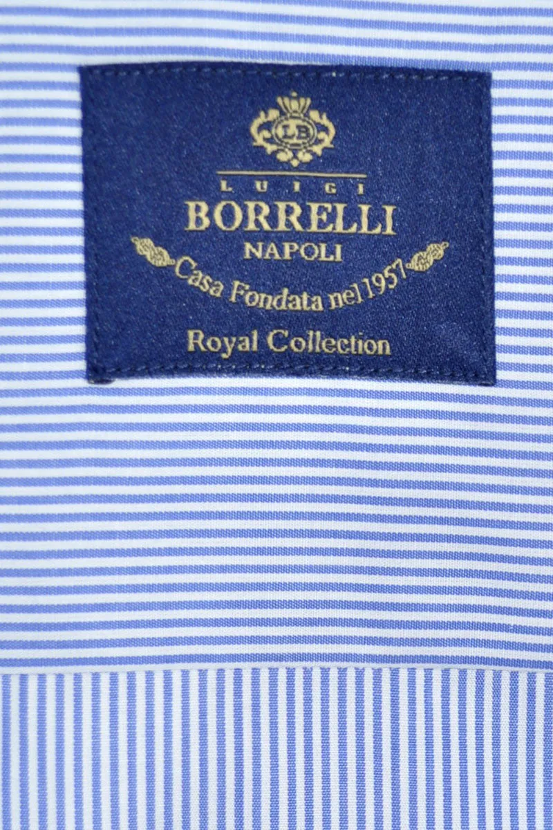 Luigi Borrelli Shirt ROYAL COLLECTION White Navy Stripes 40 - 15 3/4