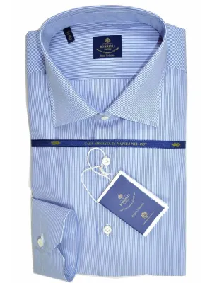 Luigi Borrelli Shirt ROYAL COLLECTION White Navy Stripes 40 - 15 3/4