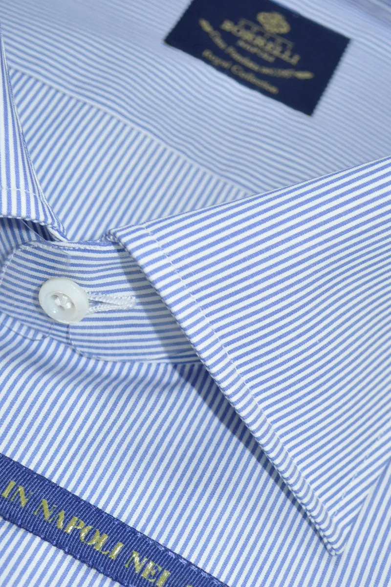 Luigi Borrelli Shirt ROYAL COLLECTION White Navy Stripes 40 - 15 3/4