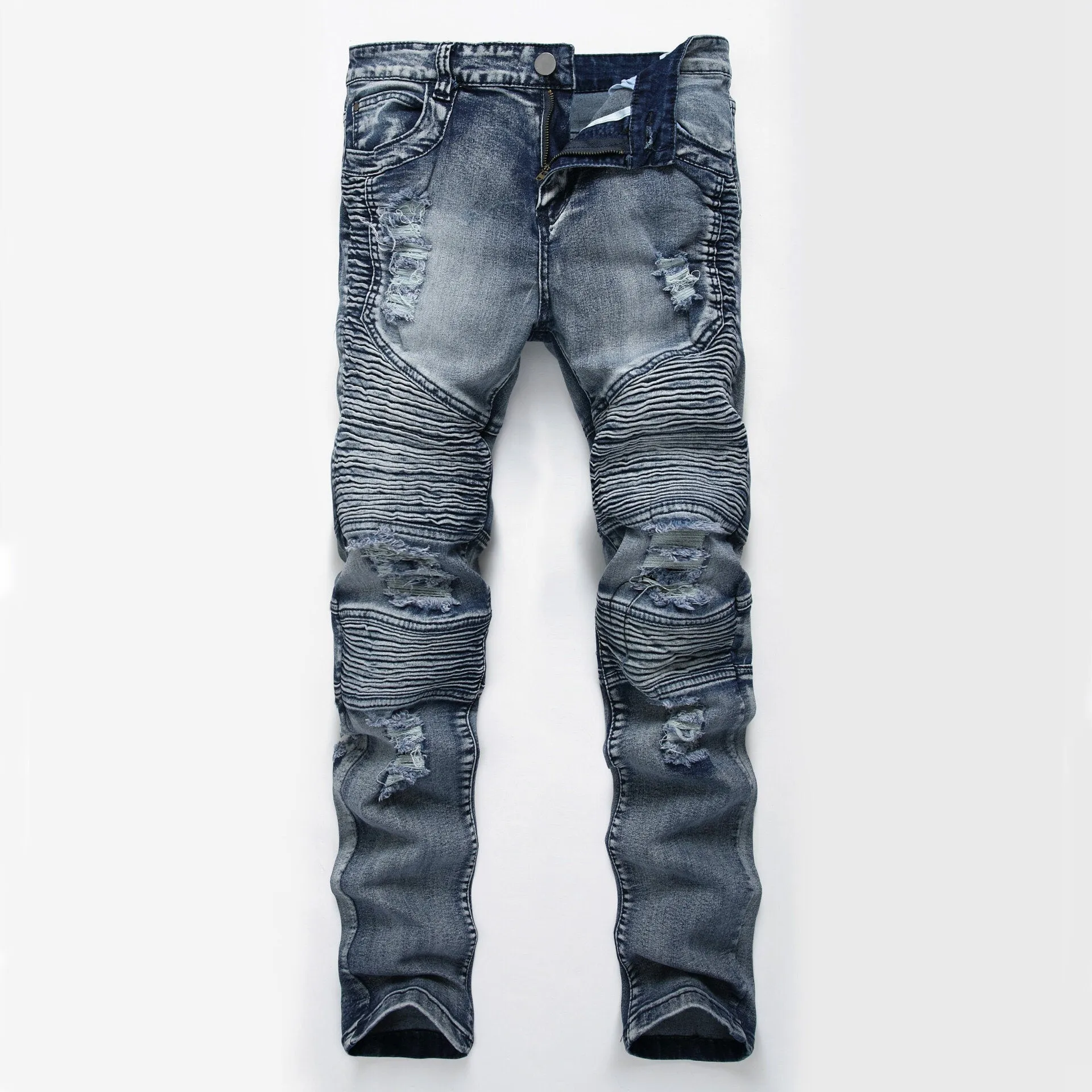 Men Denim Jeans Slim Fit Black Stretch Destroyed Ripped Skinny Jeans