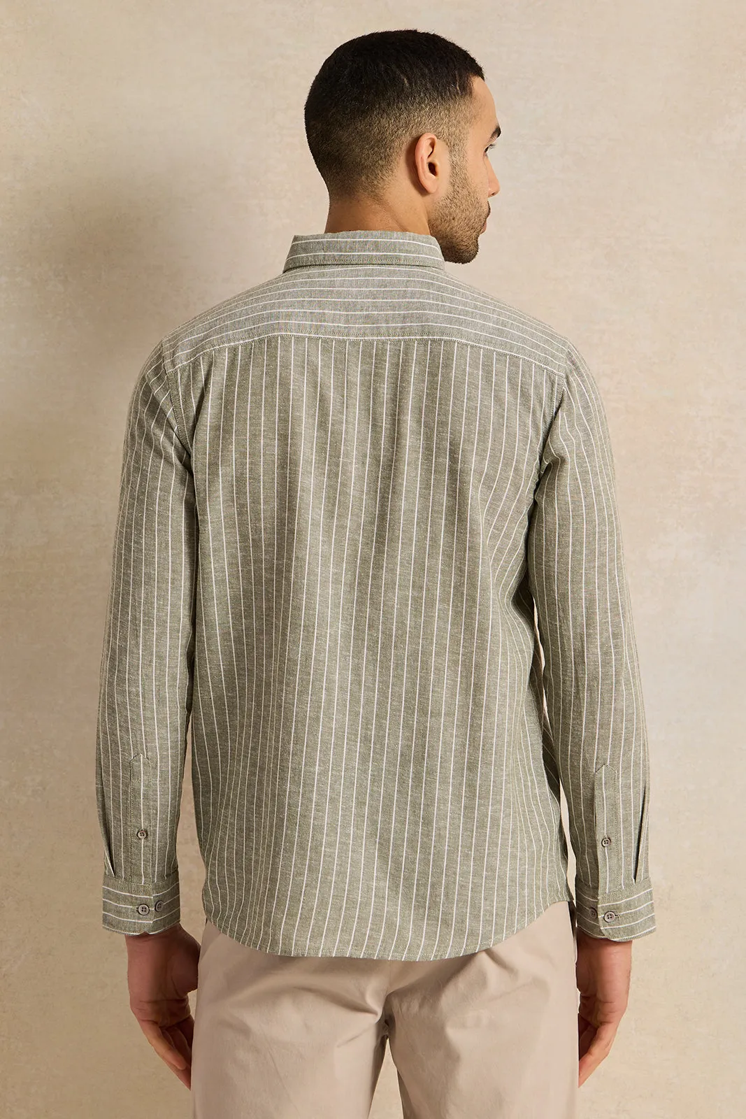 Men Green Striped Casual Shirt