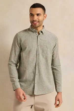 Men Green Striped Casual Shirt