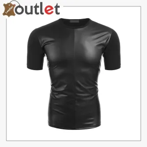 Men's Leather Like Short Sleeve T-shirt